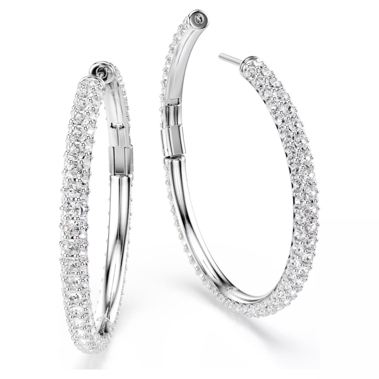 Dextera hoop earrings Round cut, White, Rhodium plated